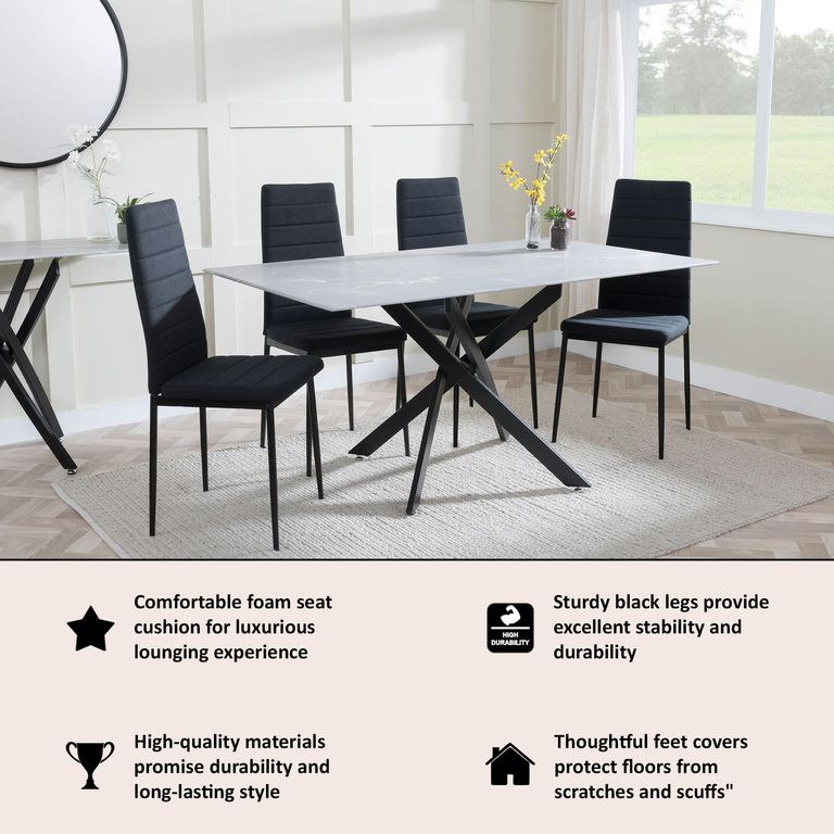 Clearance - Lido Dining Chair in Black Colour Fabric with Black Legs