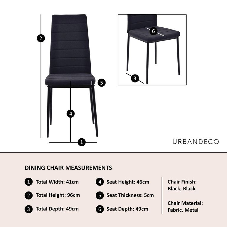 Clearance - Lido Dining Chair in Black Colour Fabric with Black Legs