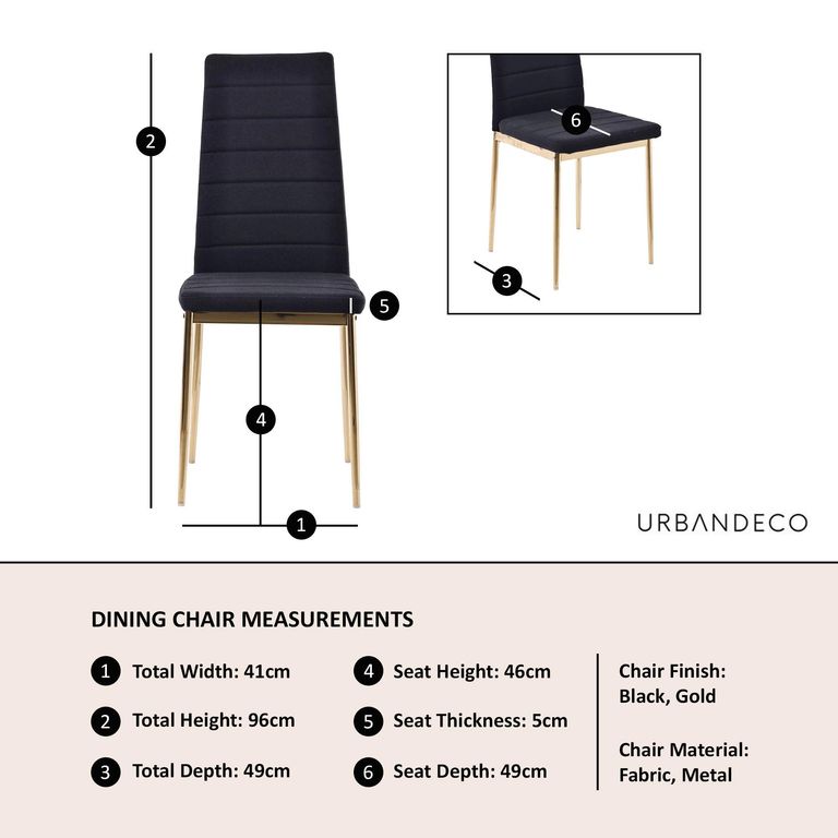 Clearance - Lido Dining Chair in Black Colour Fabric with Gold Legs