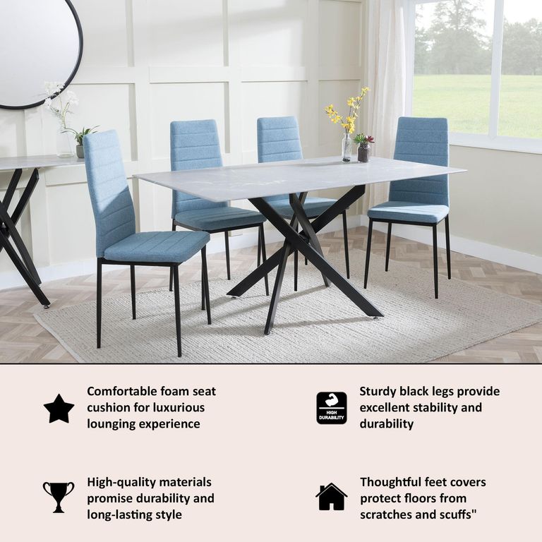 Clearance - Lido Dining Chair in Blue Colour Fabric with Black Legs