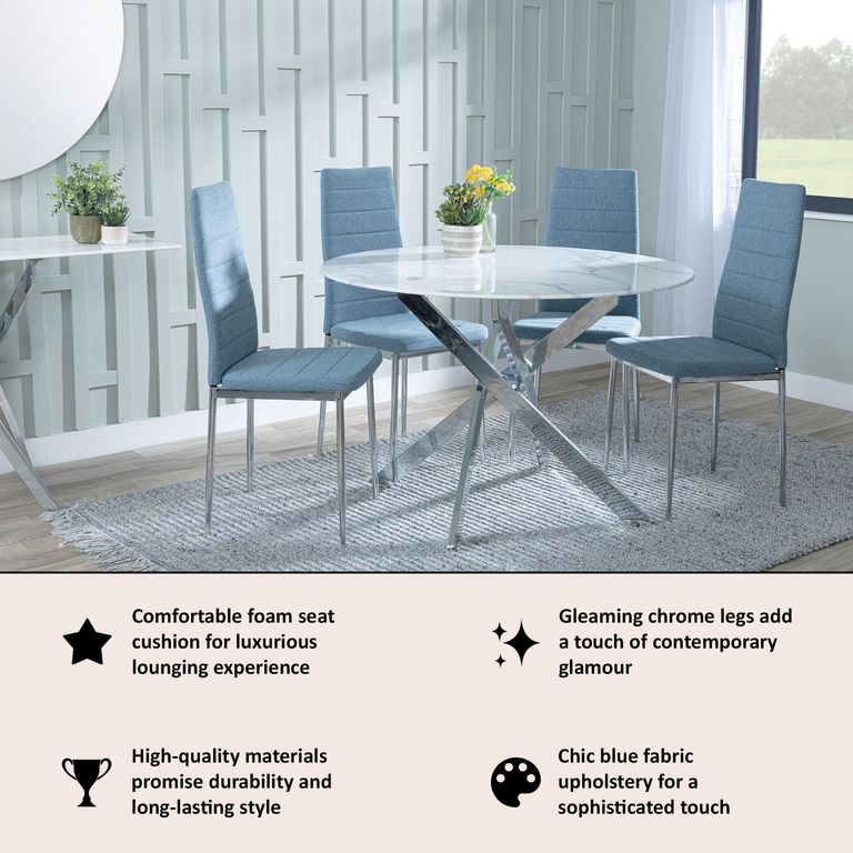 Clearance - Lido Dining Chair in Blue Colour Fabric with Chrome Legs