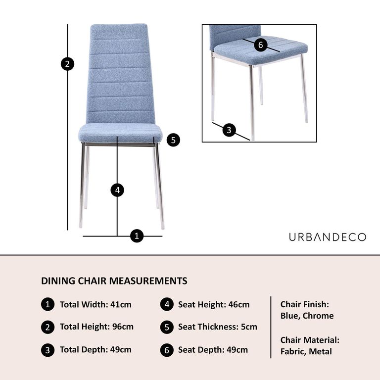 Clearance - Lido Dining Chair in Blue Colour Fabric with Chrome Legs