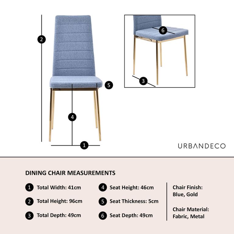 Clearance - Lido Dining Chair in Blue Colour Fabric with Gold Legs