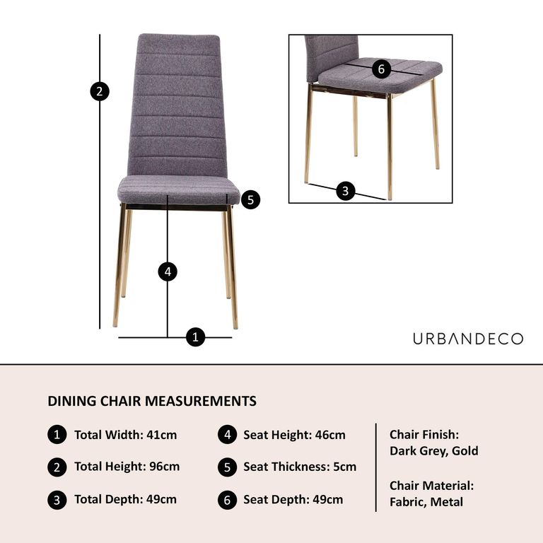 Clearance - Lido Dining Chair in Dark Grey Colour Fabric with Gold Legs