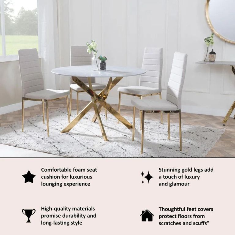 Clearance - Lido Dining Chair in Sand Colour Fabric with Gold Legs
