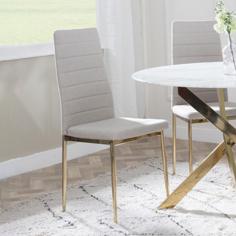 Clearance - Lido Dining Chair in Sand Colour Fabric with Gold Legs