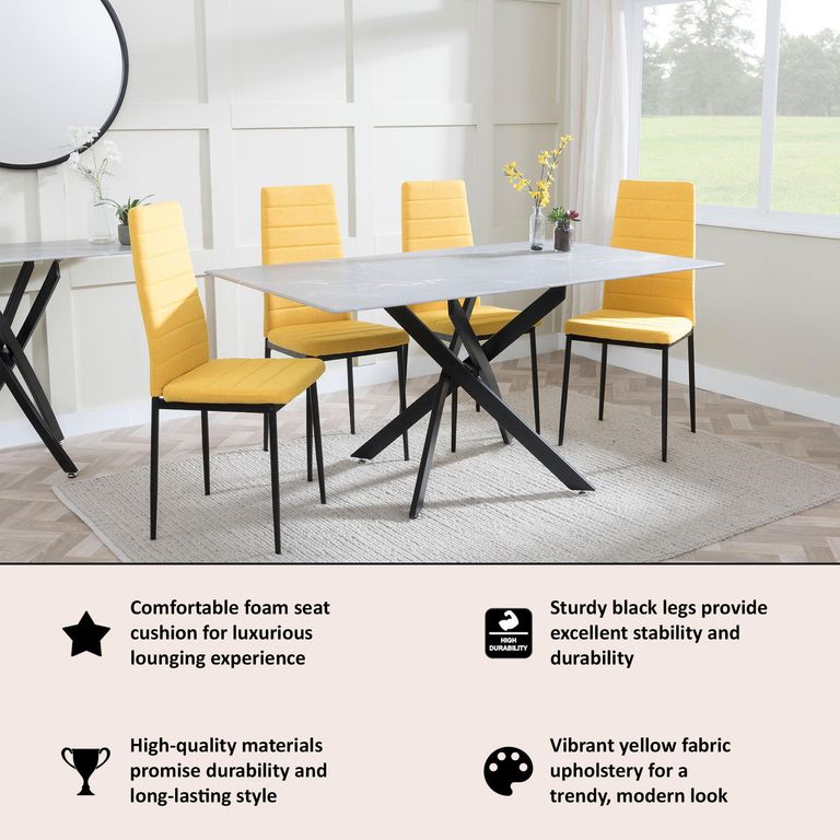 Clearance - Lido Dining Chair in Yellow Colour Fabric with Black Legs