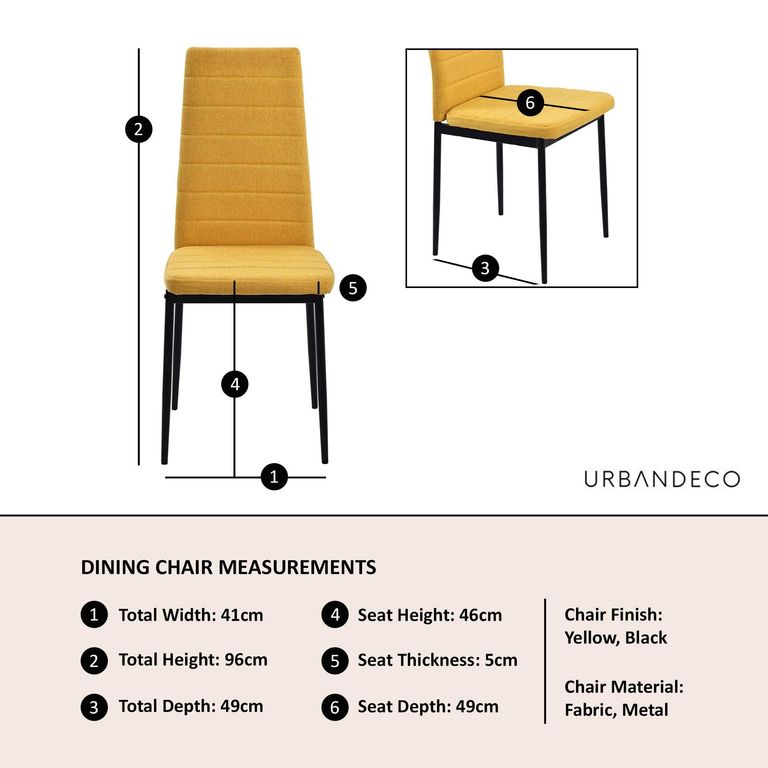 Clearance - Lido Dining Chair in Yellow Colour Fabric with Black Legs
