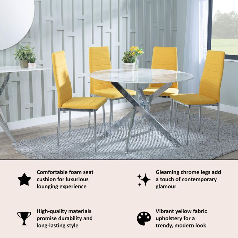 Clearance - Lido Dining Chair in Yellow Colour Fabric with Chrome Legs
