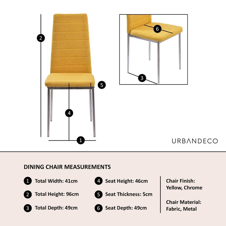 Clearance - Lido Dining Chair in Yellow Colour Fabric with Chrome Legs