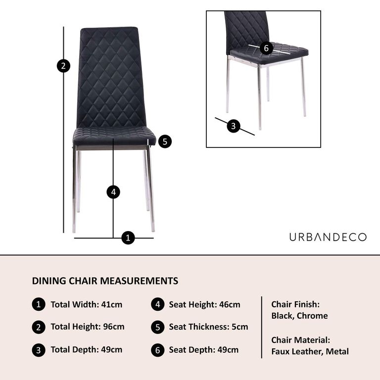 Clearance - Metro Dining Chairs in Black Colour Leather and Chrome Metal Legs