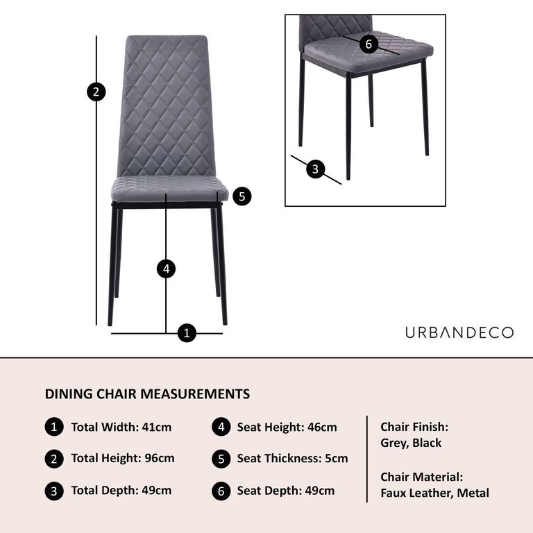 Clearance - Metro Dining Chairs in Grey Colour Leather and Black Metal Legs