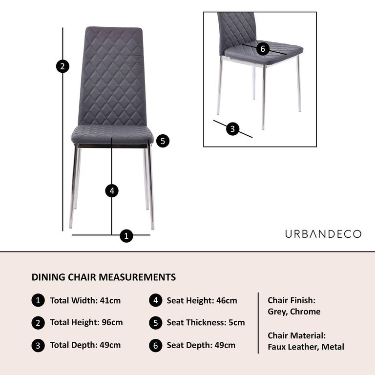 Clearance - Metro Dining Chairs in Grey Colour Leather and Chrome Metal Legs