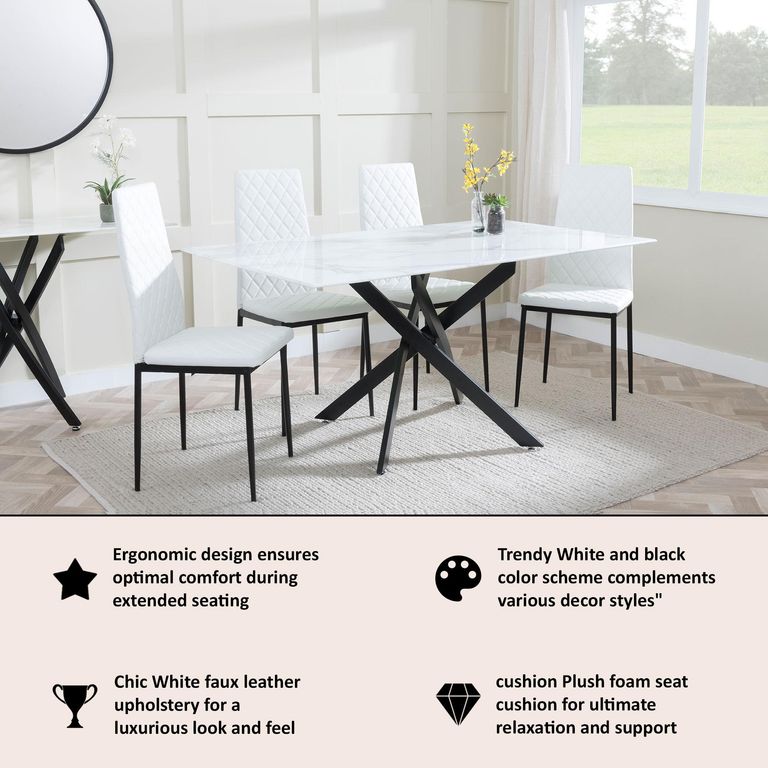 Clearance - Metro Dining Chairs in White Colour Leather and Black Metal Legs