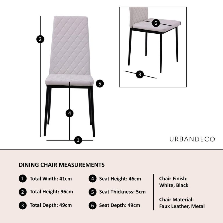 Clearance - Metro Dining Chairs in White Colour Leather and Black Metal Legs
