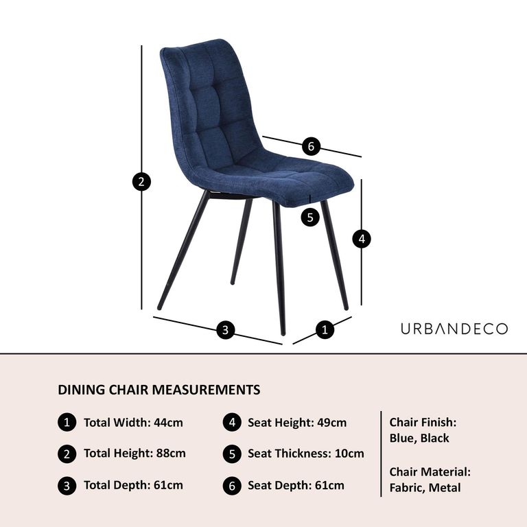Corona Dining Chairs in Blue Colour Fabric and Black Metal Legs