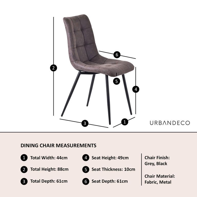 Corona Dining Chairs in Grey Colour Fabric and Black Metal Legs