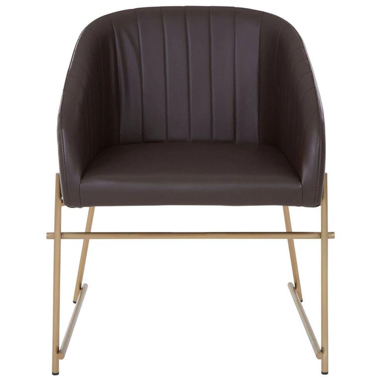 Delta Dining Chair - Brown Faux Leather with Gold Legs
