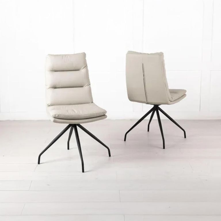 Diego Beige Leather Swivel Dining Chair with Black Legs