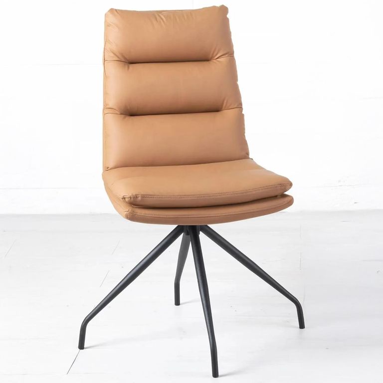 Diego Brown Leather Swivel Dining Chair with Black Legs