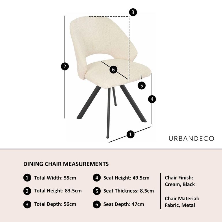 Ion Cream Boucle Teddy Fabric Swivel Dining Chair with Black Legs