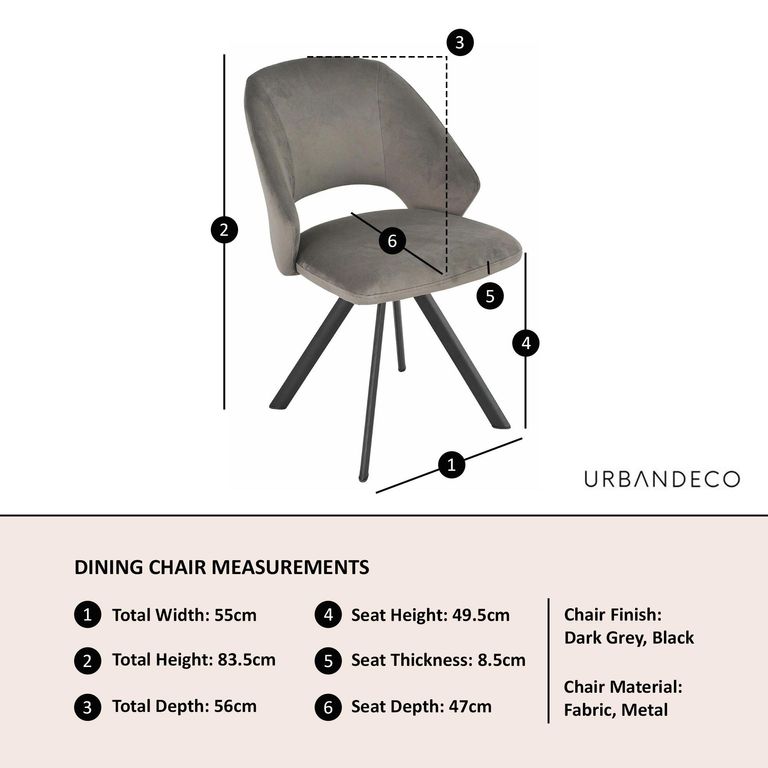 Ion Dark Grey Velvet Fabric Swivel Dining Chair with Black Legs