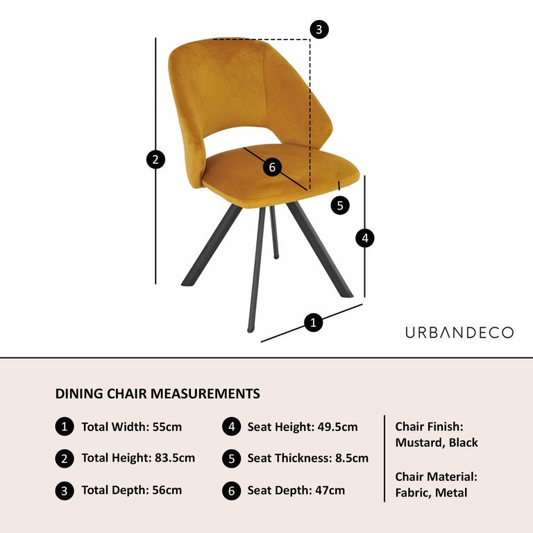 Ion Mustard Velvet Fabric Swivel Dining Chair with Black Legs