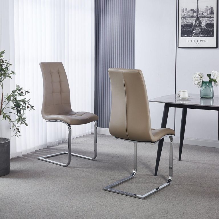 Jamison Beige Faux Leather Dining Chair and Chrome Cantilever Base