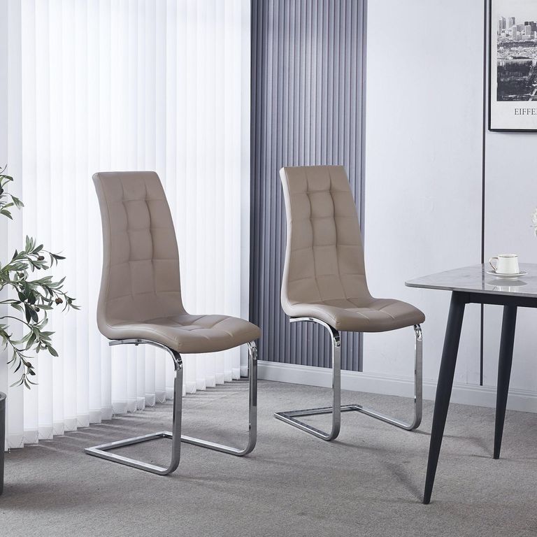 Jamison Beige Faux Leather Dining Chair and Chrome Cantilever Base