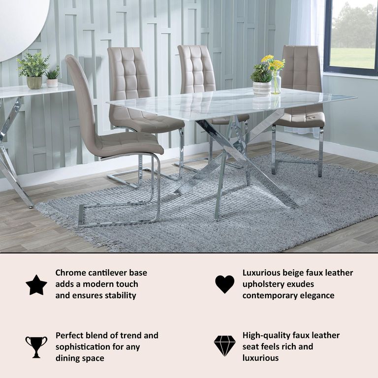 Jamison Beige Faux Leather Dining Chair and Chrome Cantilever Base