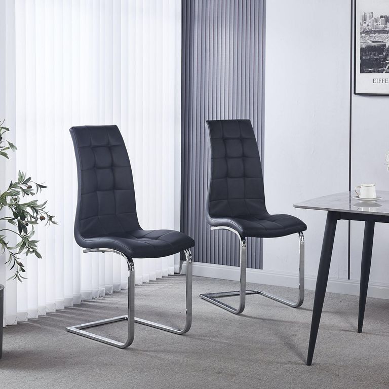 Jamison Black Faux Leather Dining Chair and Chrome Cantilever Base