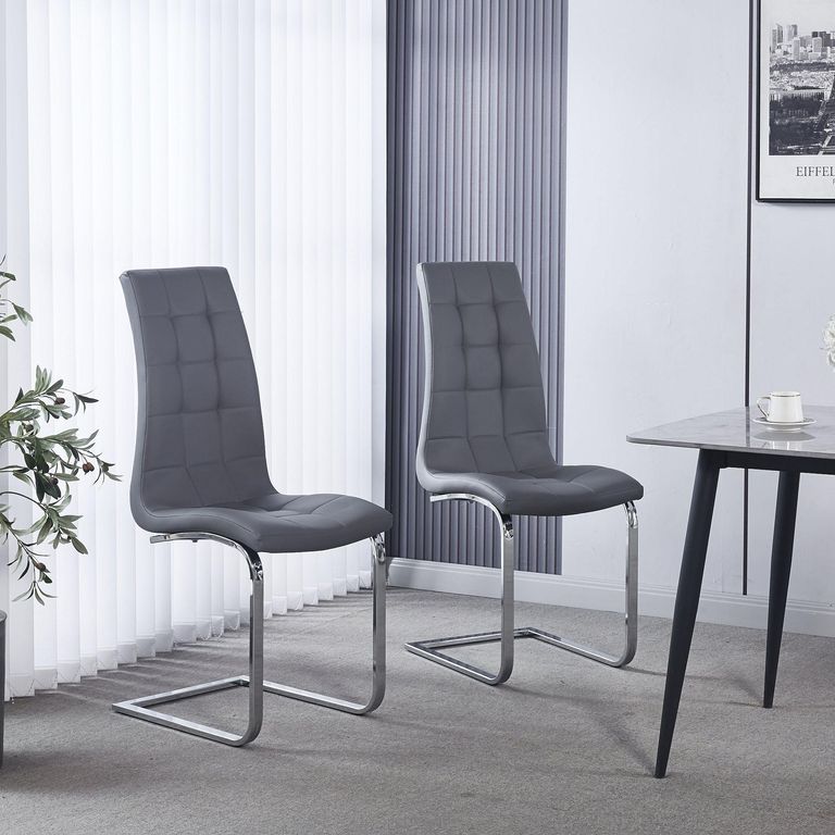 Jamison Grey Faux Leather Dining Chair and Chrome Cantilever Base