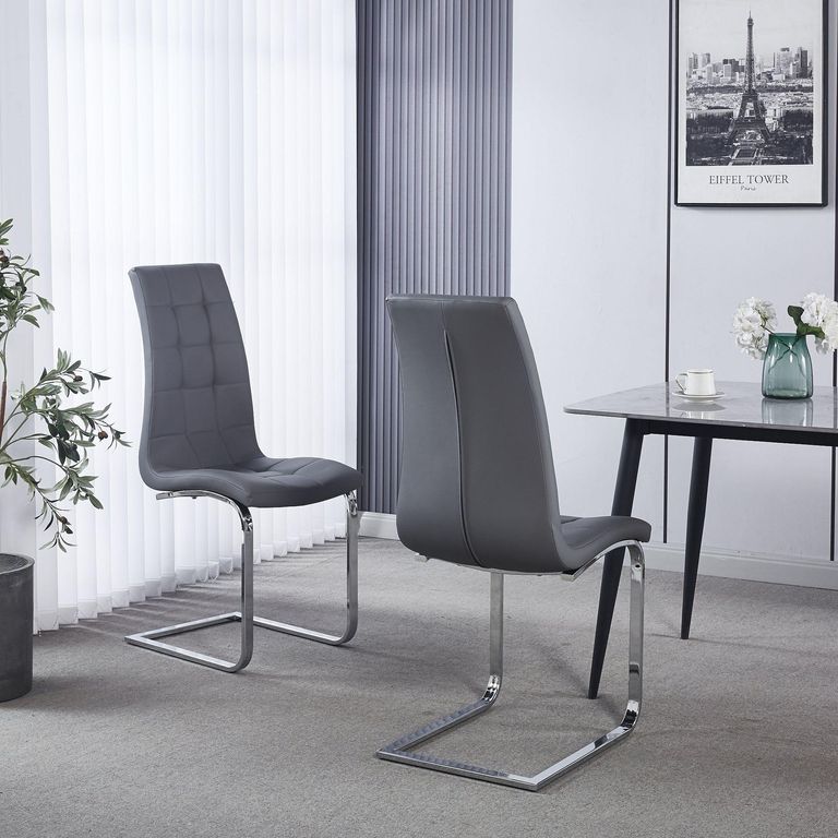 Jamison Grey Faux Leather Dining Chair and Chrome Cantilever Base