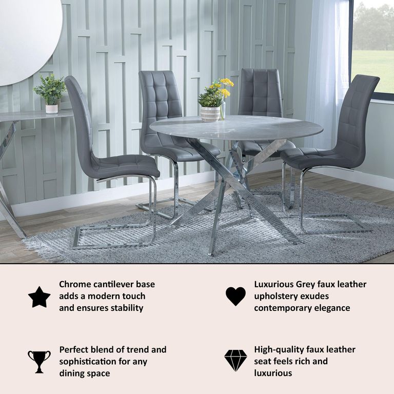 Jamison Grey Faux Leather Dining Chair and Chrome Cantilever Base