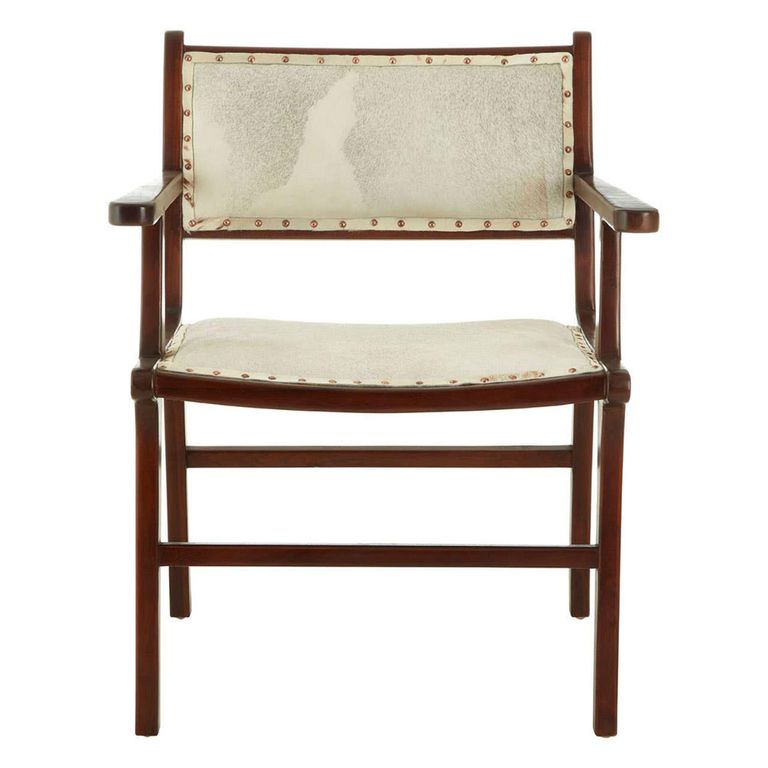 Kendari Dining Armchair - Beige Leather with Teak Wood