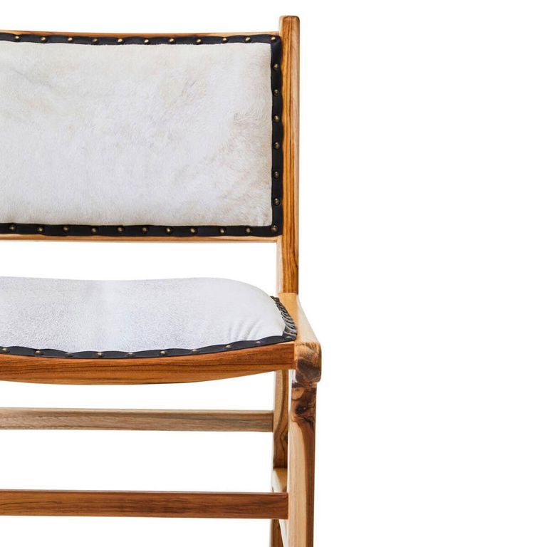 Kendari Dining Chair - White Leather with Teak Wood