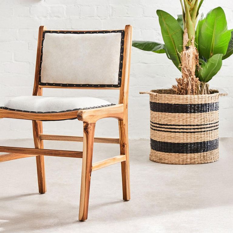 Kendari Dining Chair - White Leather with Teak Wood