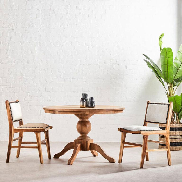 Kendari Dining Chair - White Leather with Teak Wood