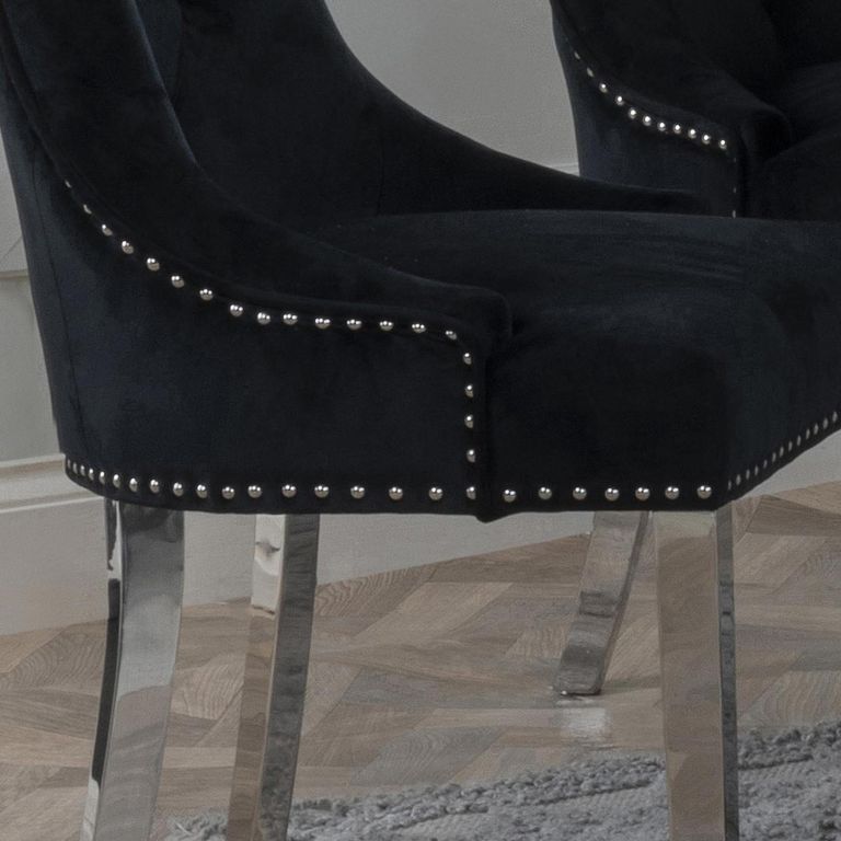 Knocker Back Black Velvet Fabric Dining Chair with Chrome Legs
