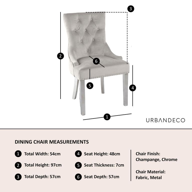 Knocker Back Champagne Dining Chair Velvet Fabric with Chrome Legs