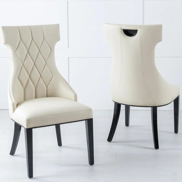 Mimi Cream Leather Large High Back Dining Chair with Black Legs