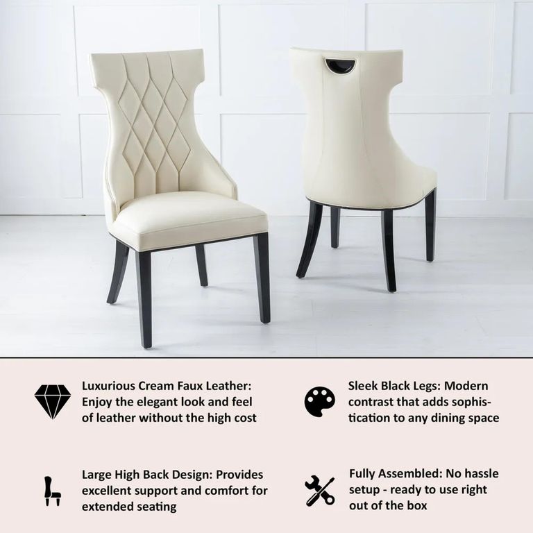Mimi Cream Leather Large High Back Dining Chair with Black Legs