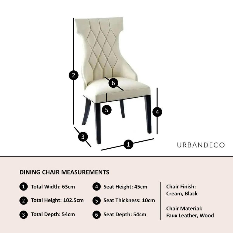 Mimi Cream Leather Large High Back Dining Chair with Black Legs
