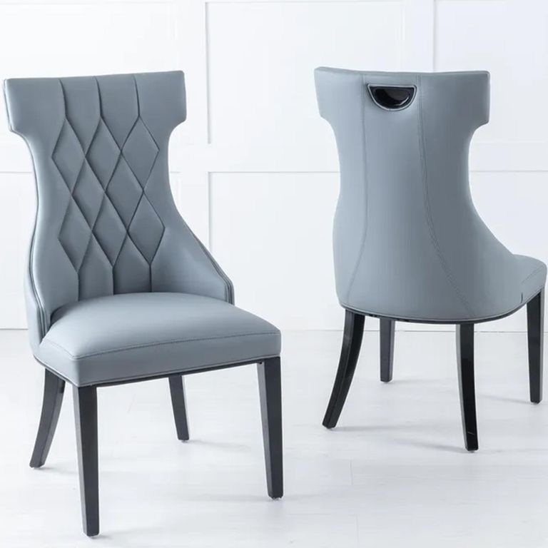 Mimi Grey Leather Large High Back Dining Chair with Black Legs
