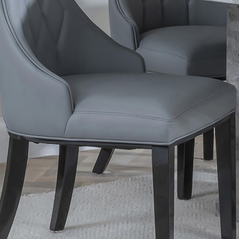 Mimi Grey Leather Large High Back Dining Chair with Black Legs