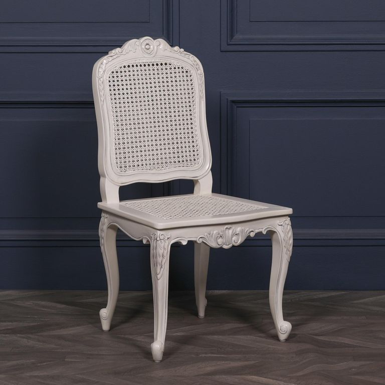 Mahogany and Rattan Back Carved Chair - Off White