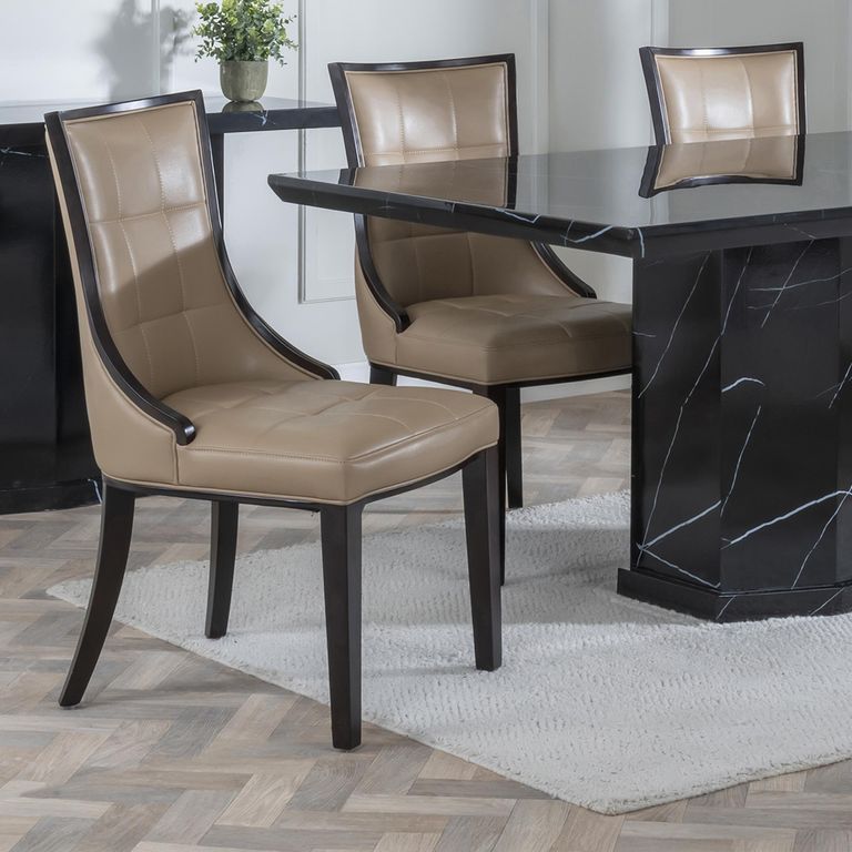Paris Taupe Leather Dining Chair with Brown Legs