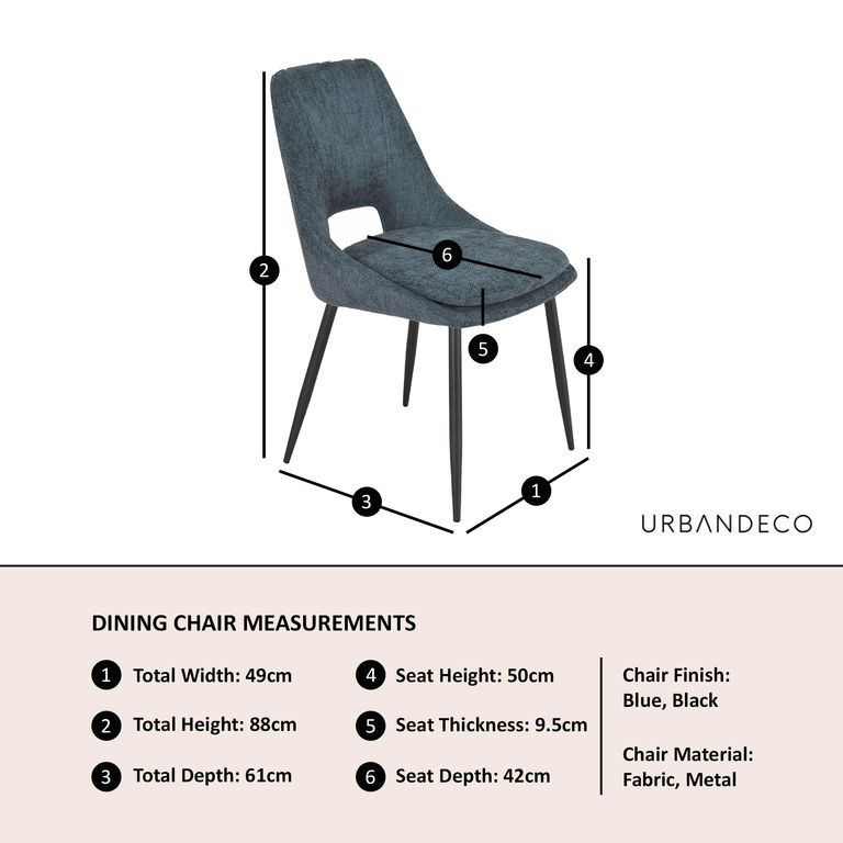 Peyton Blue Fabric Dining Chair with Black Legs