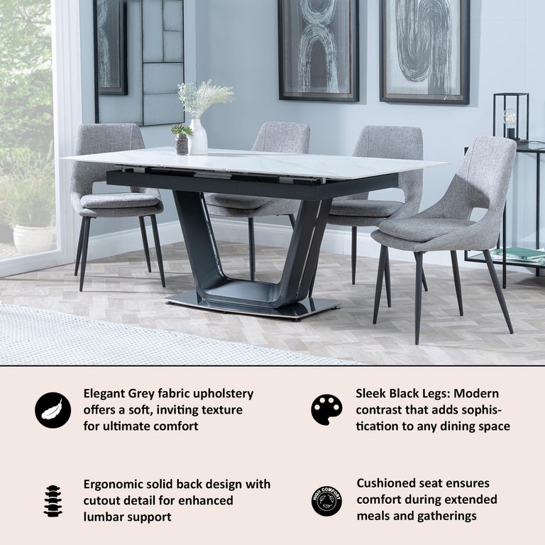 Peyton Grey Fabric Dining Chair with Black Legs