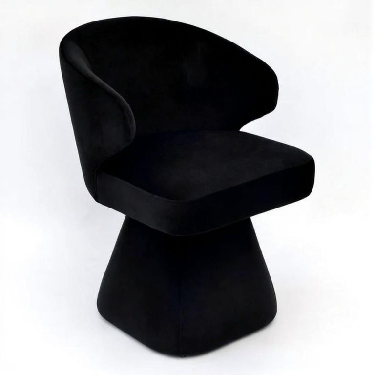 Riya Black Fabric Sculpted Barrel Swivel Dining Chair